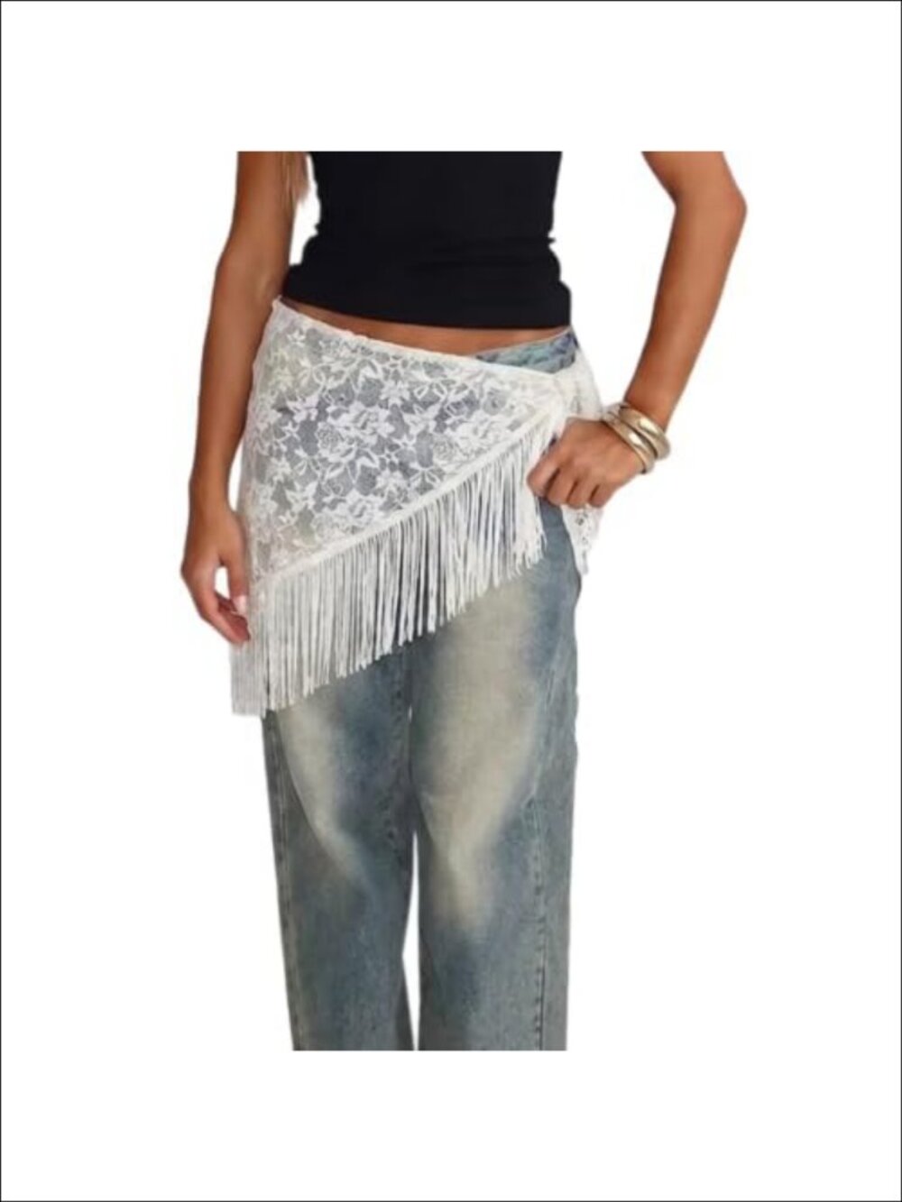 Lace Waist Scarf Tassel Fringe Tie Belt Boho Wrap Hip Scarf